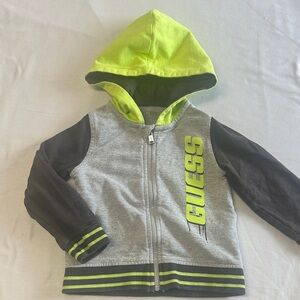 GUESS Kids Hoodie in Gray and Neon accents
